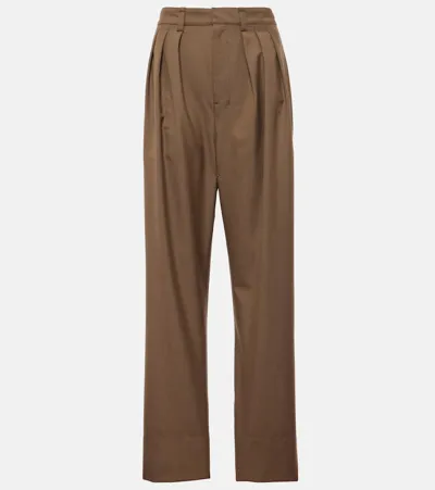 Lemaire High-rise Wool-blend Straight Pants In Taupe Melange