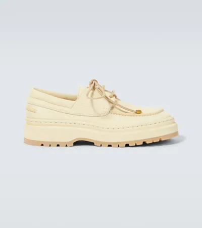 Jacquemus Pavane Leather Boat Shoes In Pale Yellow