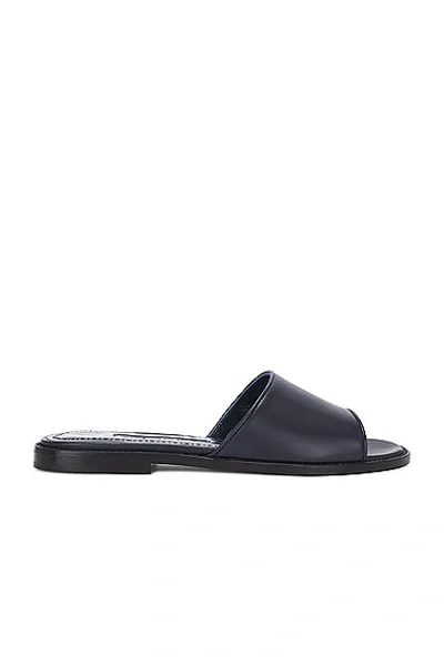 Manolo Blahnik Safinanu Leather Slides In Navy4116