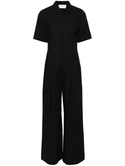 Armarium Roman Short-sleeve Double-pleated Wide-leg Jumpsuit In Nero