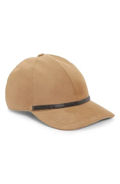 Brunello Cucinelli Embellished Suede Baseball Cap In Beige