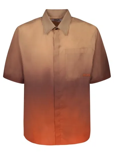 Msgm Logo-embroidered Cotton Shirt In Brown