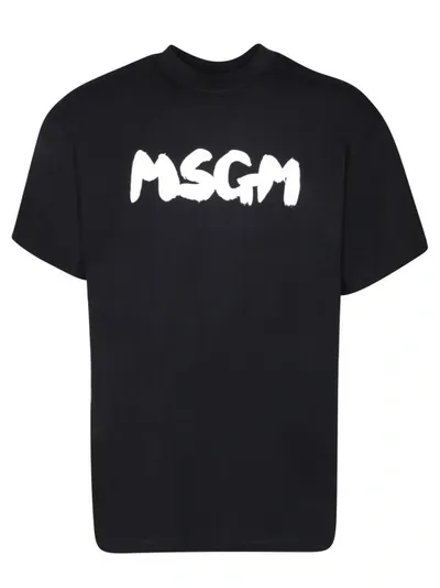 Msgm Logo Print Cotton Jersey T-shirt In Black