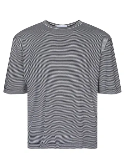 Lardini Jersey Striped Blue/white T-shirt In Grey