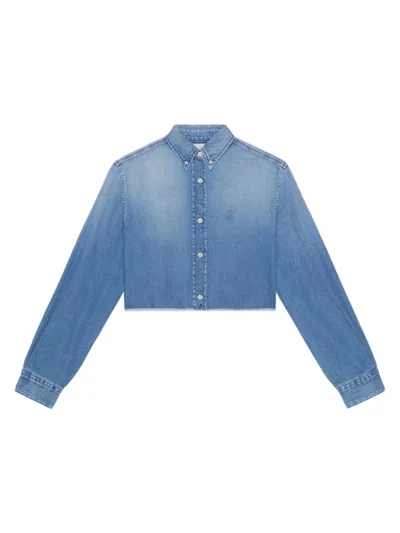 Givenchy Cropped Denim Button-front Shirt In Light Blue