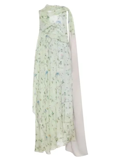 Givenchy Women's Printed Draped Dress In Silk Chiffon With Lavalliere In Blue Multi