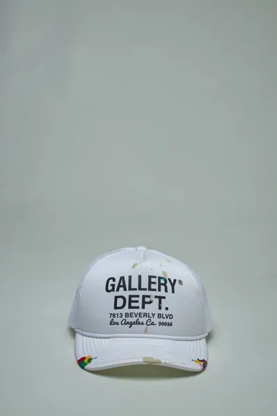 Gallery Dept. Workshop Paint-splattered Logo-print Canvas And Mesh Trucker Cap In White