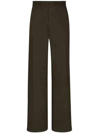 Dolce & Gabbana Gabardine Wide Leg Pants In Marrón