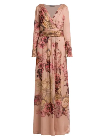 Alberta Ferretti Floral Print Silk Dress With Ruffle Detailing In Fantasy Print Pink