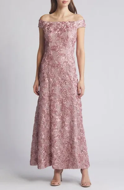 Alex Evenings Sequin Rosette Off The Shoulder Gown