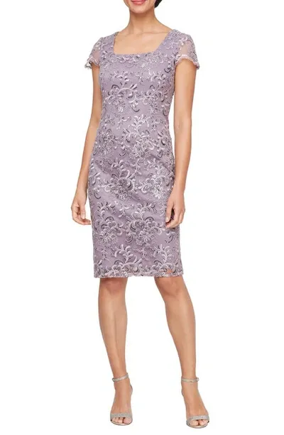 Alex Evenings Embroidered Floral Cocktail Sheath Dress In Blue