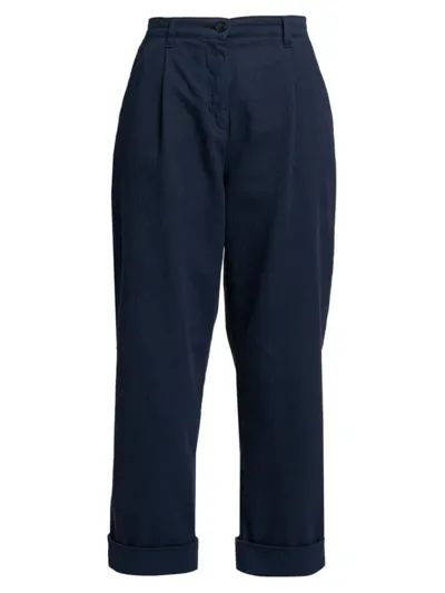 Etro Cropped Herringbone-pattern Cotton Chinos In Dark Blue