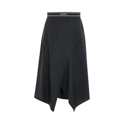 Balenciaga Asymmetric Wool Midi Skirt In Anthracite Melange