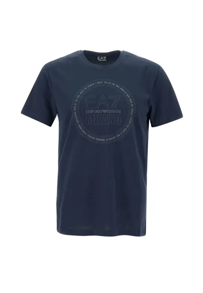 Ea7 Logo-print Cotton T-shirt In Blue