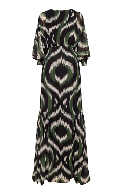 Andres Otalora La Colonia Printed Chiffon Trumpet Maxi Dress In Green