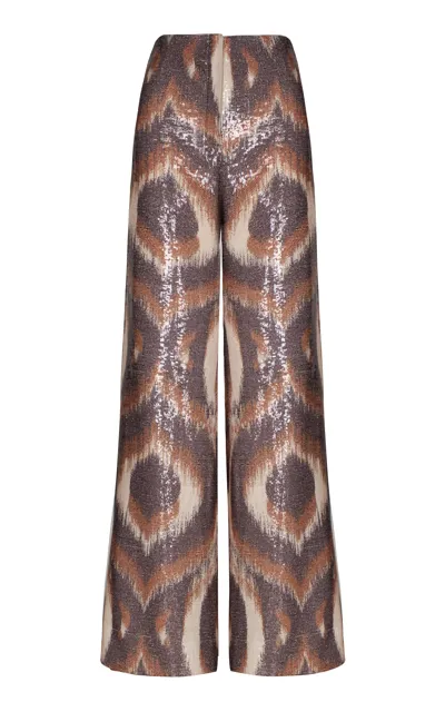 Andres Otalora Arte Puro Printed Sequin Wide-leg Pants In Brown