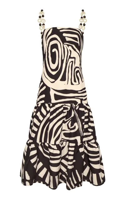 Andres Otalora Testigo Del Alma Printed Cotton Poplin Midi Dress In Black,white