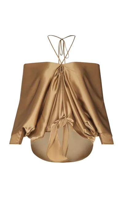 Andres Otalora A La Conquista Draped Silk Charmeuse Top In Gold