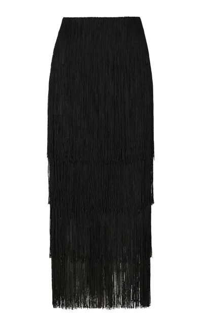 Andres Otalora Caida De Agua Fringed Satin Crepe Midi Skirt In Black