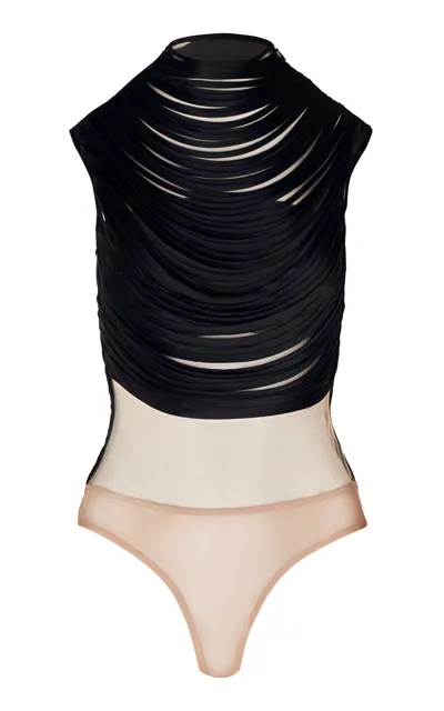 Andres Otalora Monasteria Draped Silk Charmeuse Bodysuit In Black