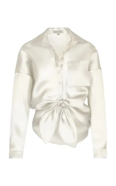 Andres Otalora No Olvidas Tie-detailed Silk Organza Shirt In Off-white