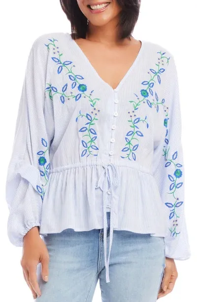 Karen Kane Floral Embroidered Stripe Top