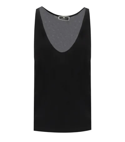 Elisabetta Franchi Black Top With Embroidered Logo