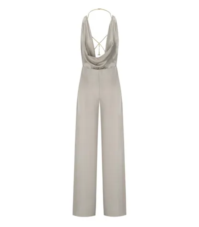 Elisabetta Franchi Pearl Grey Jumpsuit With Accessory