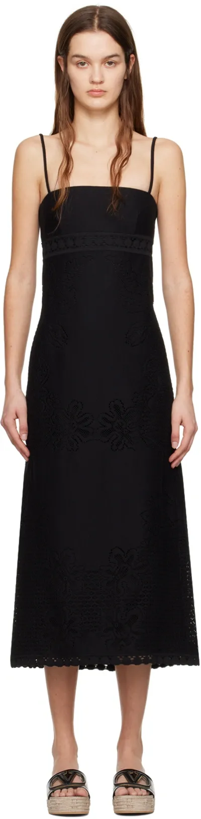 Valentino Guipure Lace Sleeveless Midi Dress In Black