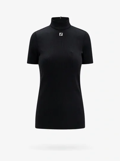 Fendi Lupetto Ribbed Jersey In Black