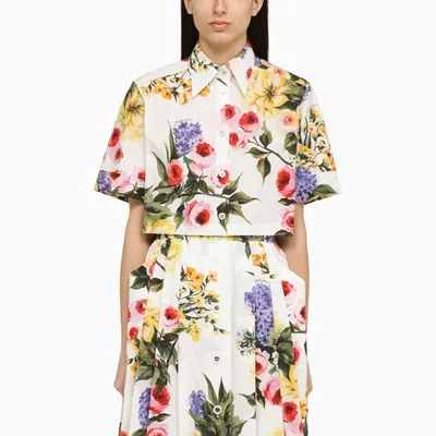 Dolce & Gabbana Floral-print Cotton Cropped Shirt In Multicolor