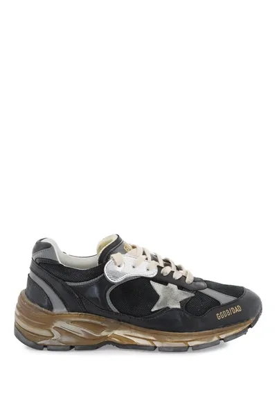 Golden Goose Star Dad Mixed Leather Running Sneakers In Black