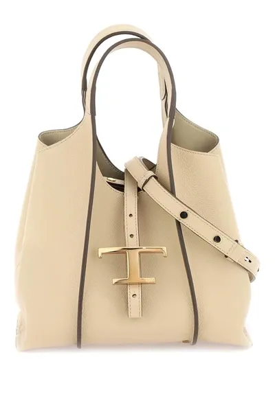 Tod's T Timeless Mini Leather Tote Bag In Beis