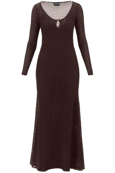 Tom Ford Metallic Open-knit Maxi Dress In Brown