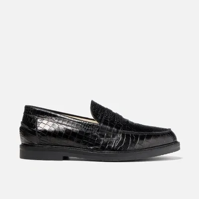 Duke & Dexter Men's Wilde Black Croc Penny Loafer - Men's