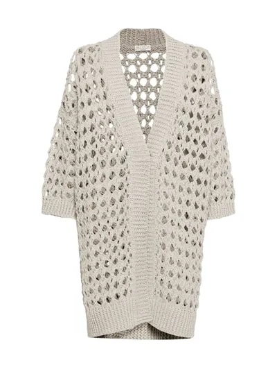 Brunello Cucinelli Open-knit Cardigan In Cool Beige