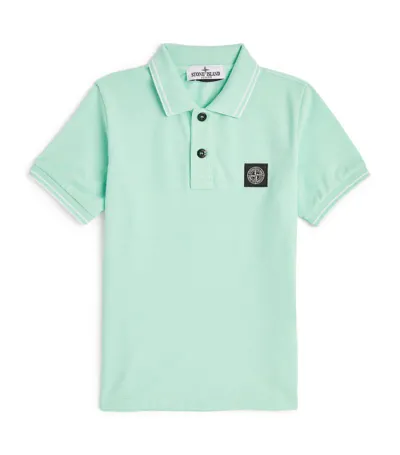 Stone Island Junior Kids' Compass-patch Piqué Polo Shirt In Blue