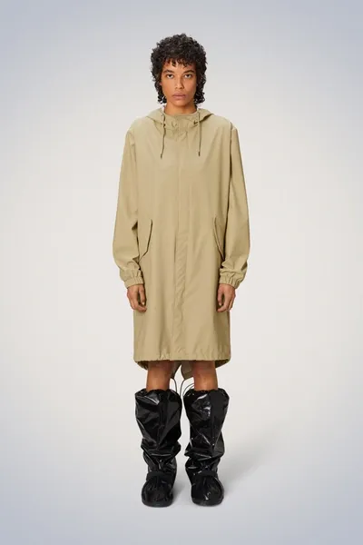 Rains Fishtail Waterproof Parka Coat In Neutrals