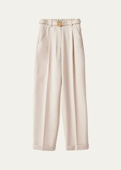 Miu Miu Belted Wool Trousers In Naturale