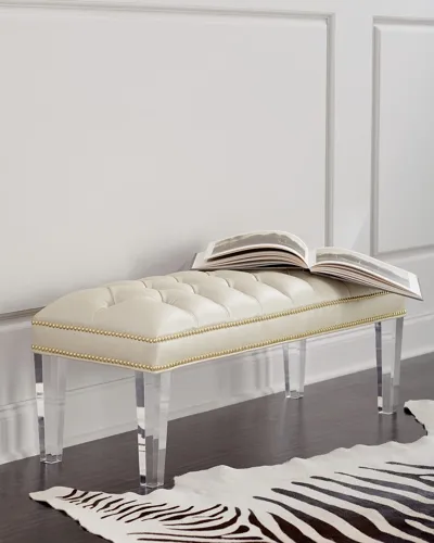 Haute House Custan Leather Bench With Acrylic Legs In Cream