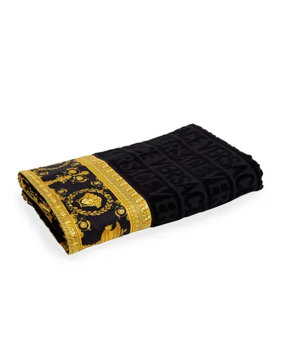 Versace Barocco Robe And Beach Towel In Black