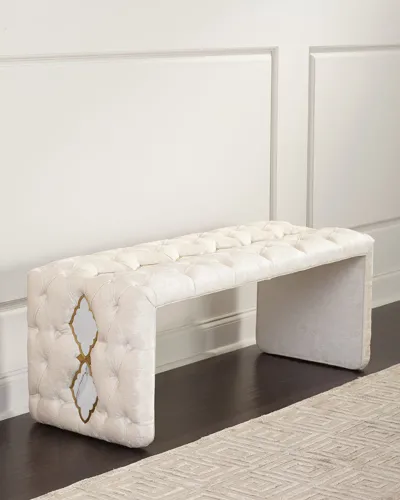 Haute House Elisa Marble Inlay Tufted Bench In Ivory