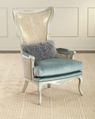 Massoud Livinia Leather Wing Chair In Blue