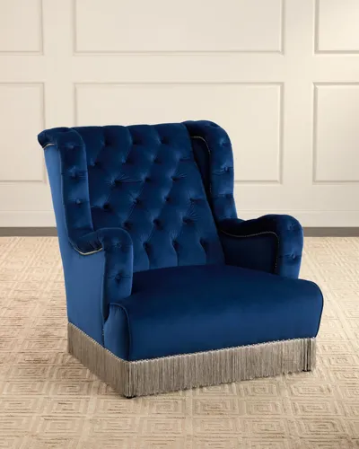 Old Hickory Tannery Alexander Fringed Wing Chair In Blue