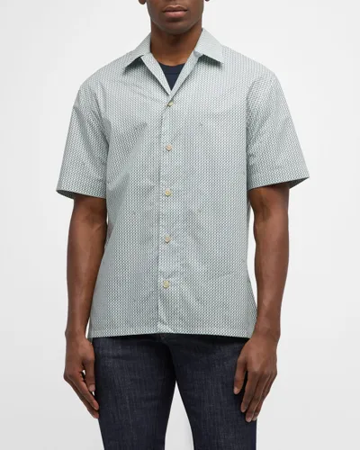 Brioni Men's Cotton Geometric-print Camp Shirt In Loden