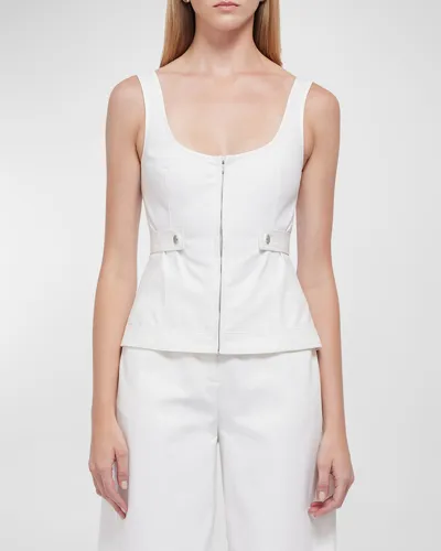 Simkhai Dolce Topstitched Sleeveless Zip-up Top In White