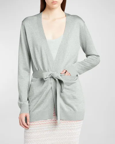 Missoni Metallic Wrap Cardigan In Silver