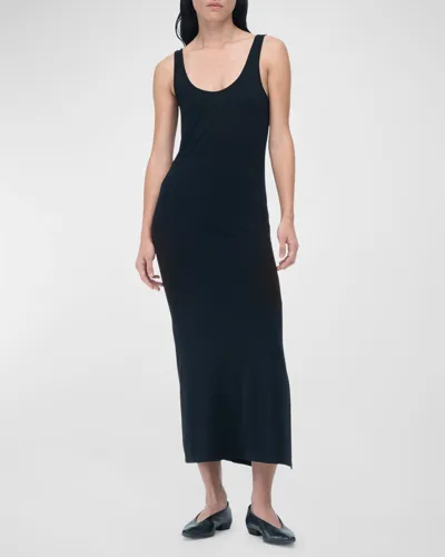 Another Tomorrow Scoop-neck Slit Midi Tank Dress In Black