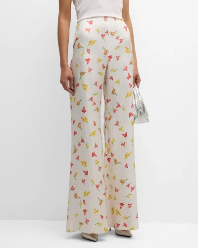 Hellessy Luc High-rise Butterfly-print Wide-leg Silk Palazzo Pants In Ecru Print