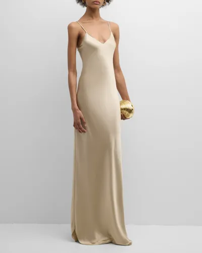 Nili Lotan Silk Satin Slip Gown In Roosevelt Tan